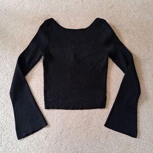 Hyfve Ribbed Sweater Womens Medium Cropped Scoop Back Bell Sleeve Black